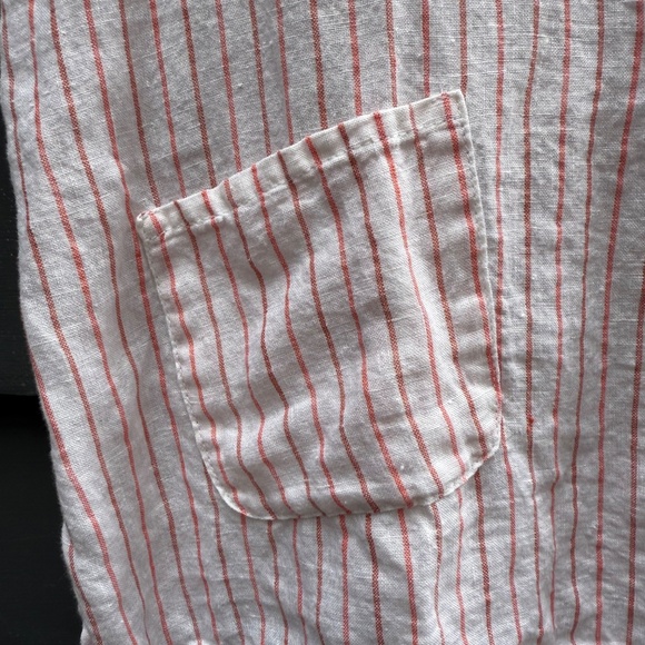 FLAX  Women's Pink and White Striped Tank Top with Pocket - Picture 4 of 5